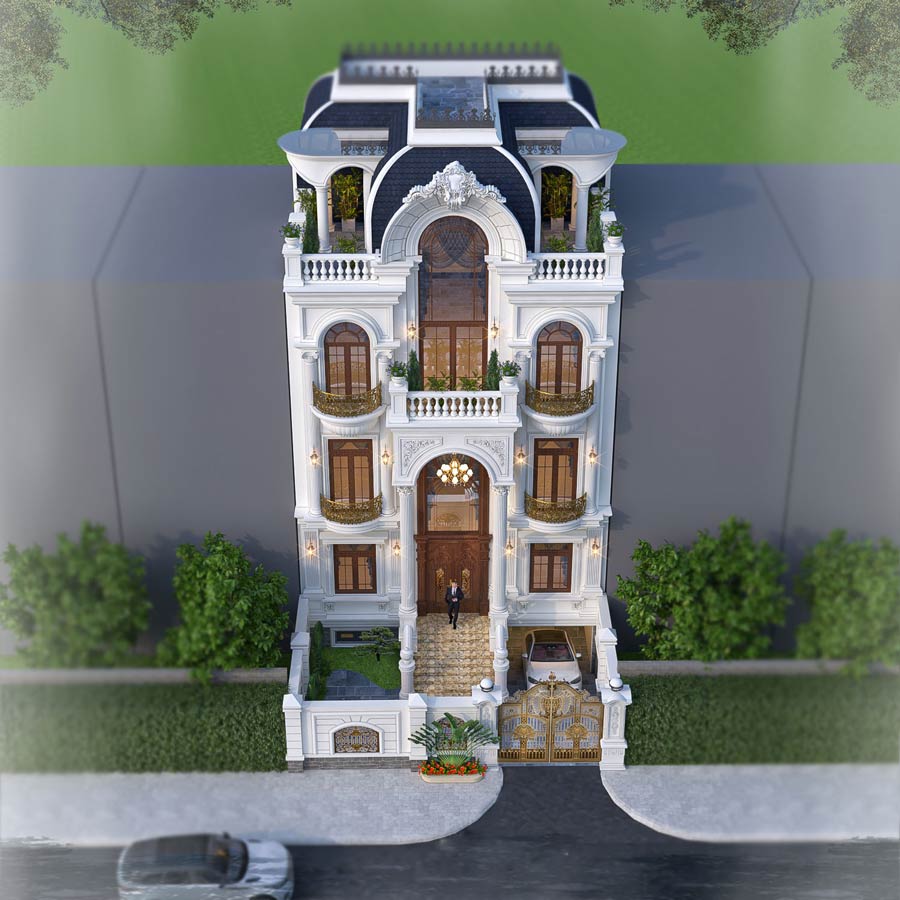 Thiết kế biệt thự tân cổ điển 3 tầng kiểu Pháp có tầng hầm