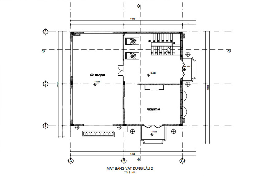 Mặt bằng lầu 2 mẫu biệt thự sân vườn 3 tầng tân cổ điển