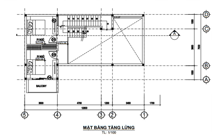 Mặt bằng tầng lửng biệt thự sân vườn 3 tầng hiện đại