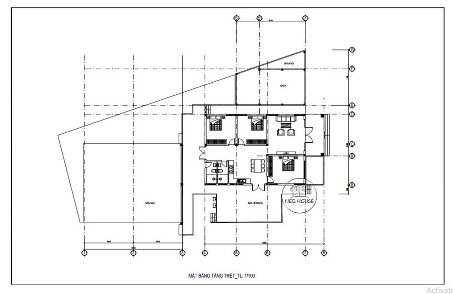 Mặt bằng tổng thể biệt thự sân vườn 1 tầng 3 phòng ngủ