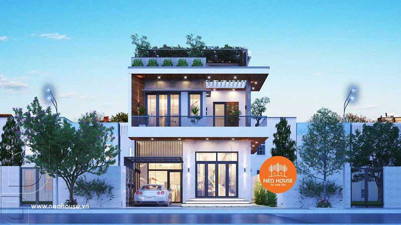 Thiết kế nhà 2 tầng 90m2 mái bằng