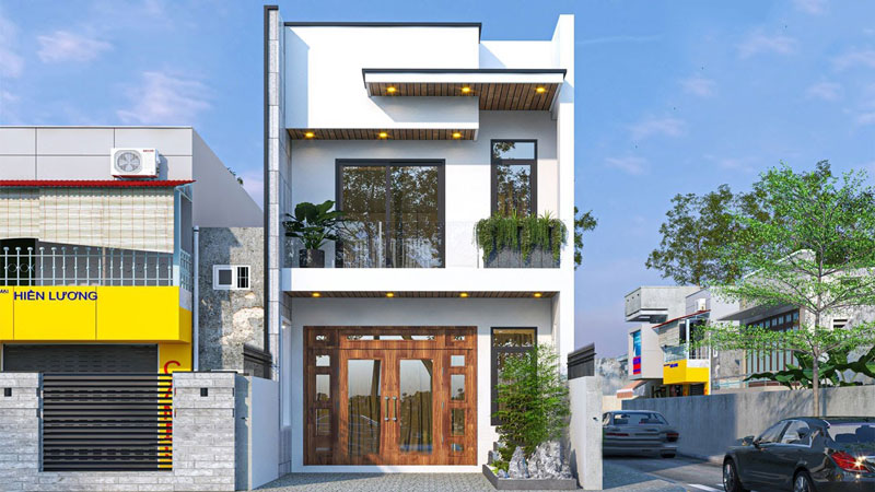 Phối cảnh mặt tiền nhà phố 5m 2 tầng hiện đại