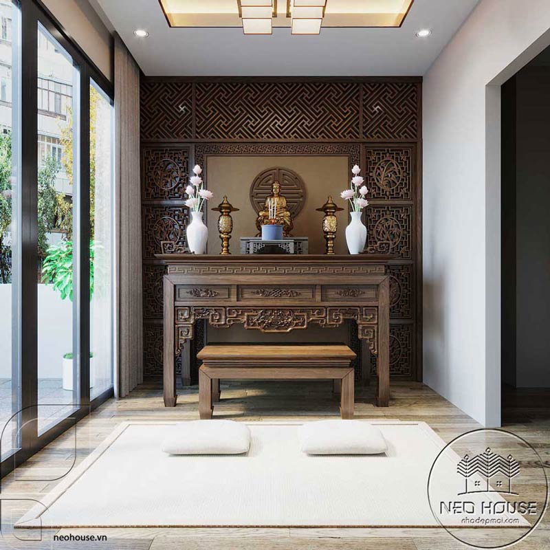 Thiết kế nội thất phòng thờ nhà phố 2 tầng 3x12m
