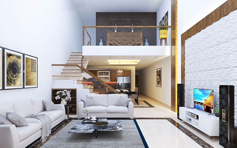 Thiết kế nội thất nhà phố 2 tầng có gác lửng