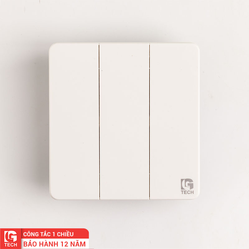 Công tắc điện 3 nút, một chiều, màu trắng tràn viền LG Tech LG-AB-K1-003