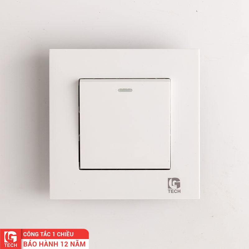 Công tắc điện đơn 2 cực vuông, màu trắng LG Tech LG-F21-001
