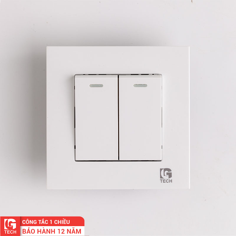 Công tắc 1 chiều đôi vuông, màu trắng LG Tech LG-F21-002