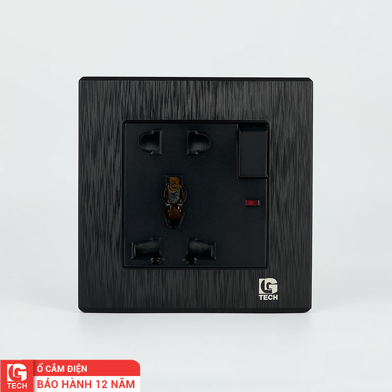 Ổ cắm điện 5 chấu có công tắc an toàn và đèn báo màu đen LG Tech LG-B21-021