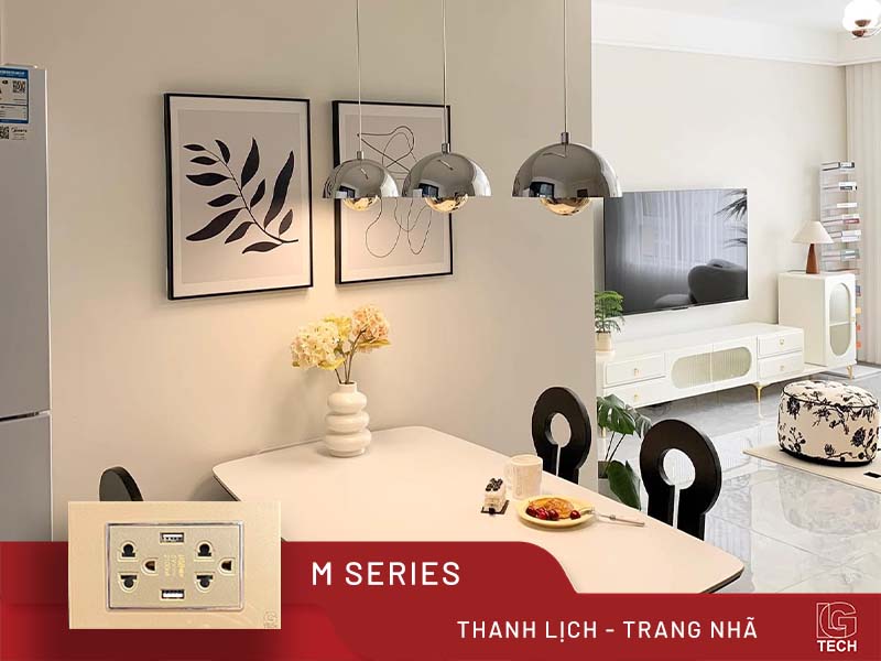 Hạt ổ cắm 3 chấu là một mẫu thiết kế mang sắc màu gold ánh kim làm nổi bật không gian