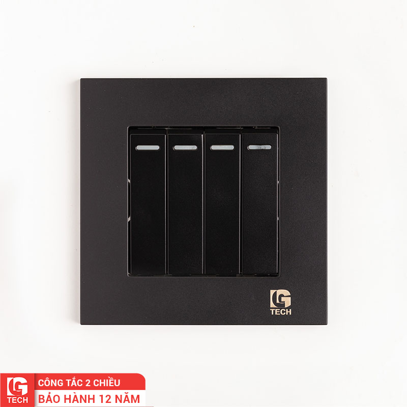 Công tắc 4 cầu thang vuông 2 chiều màu đen LG-B20-004N