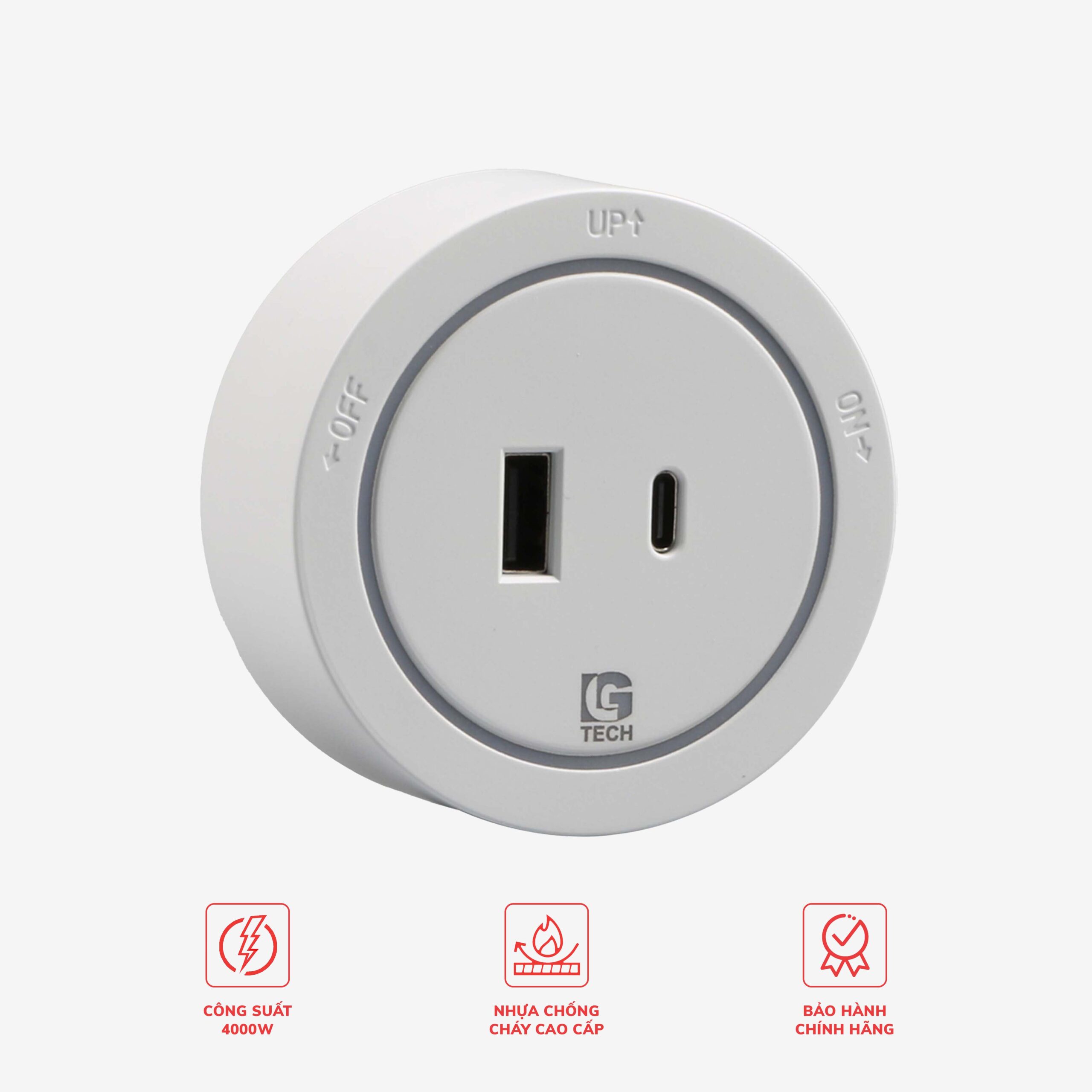 Ổ điện rời cổng sạc Type C 18W cho thanh trượt màu trắng LG-GD10-06W - Thế hệ hai