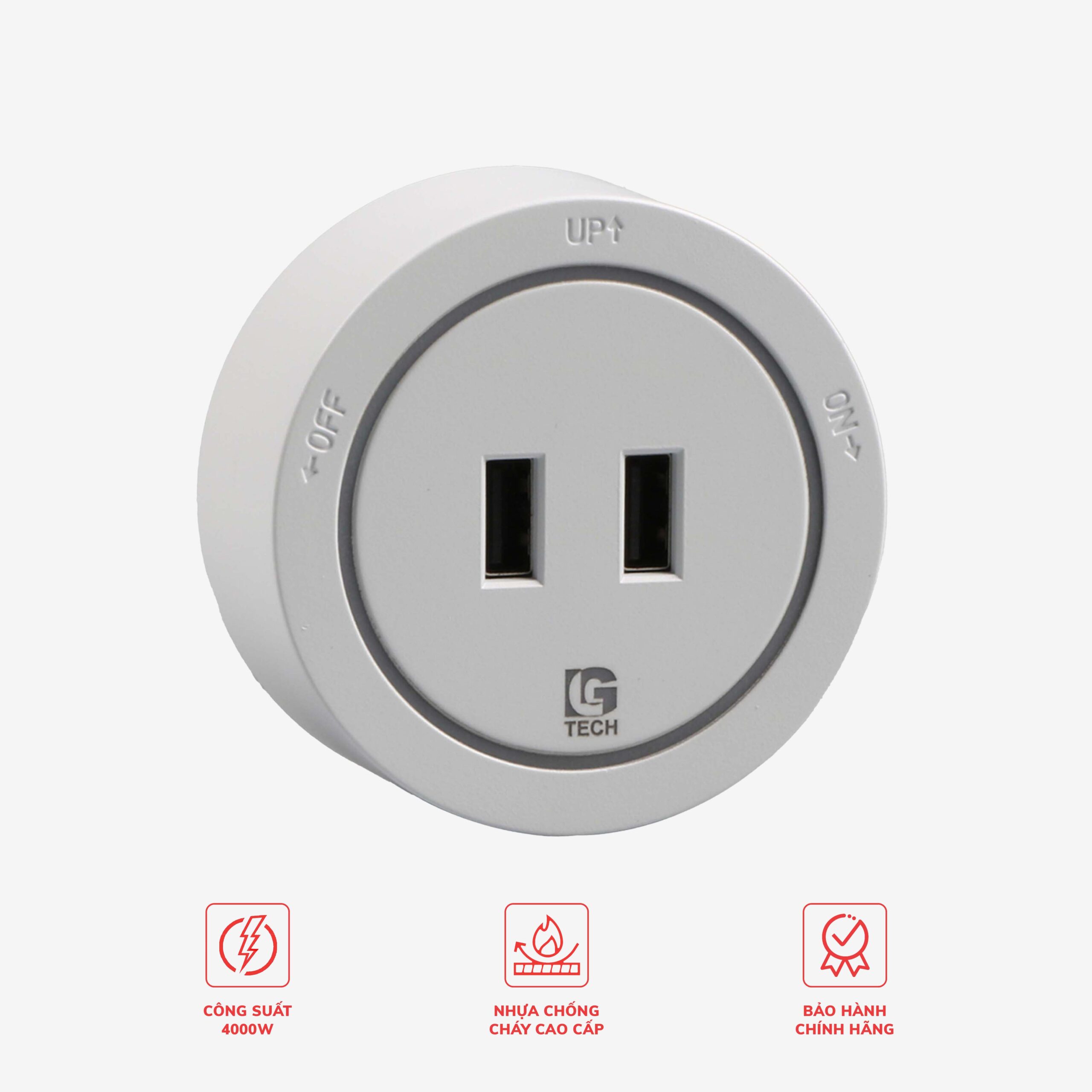 Ổ cắm gắn thanh ray 2 cổng USB sạc nhanh LG-GD10-04W - Thế hệ hai