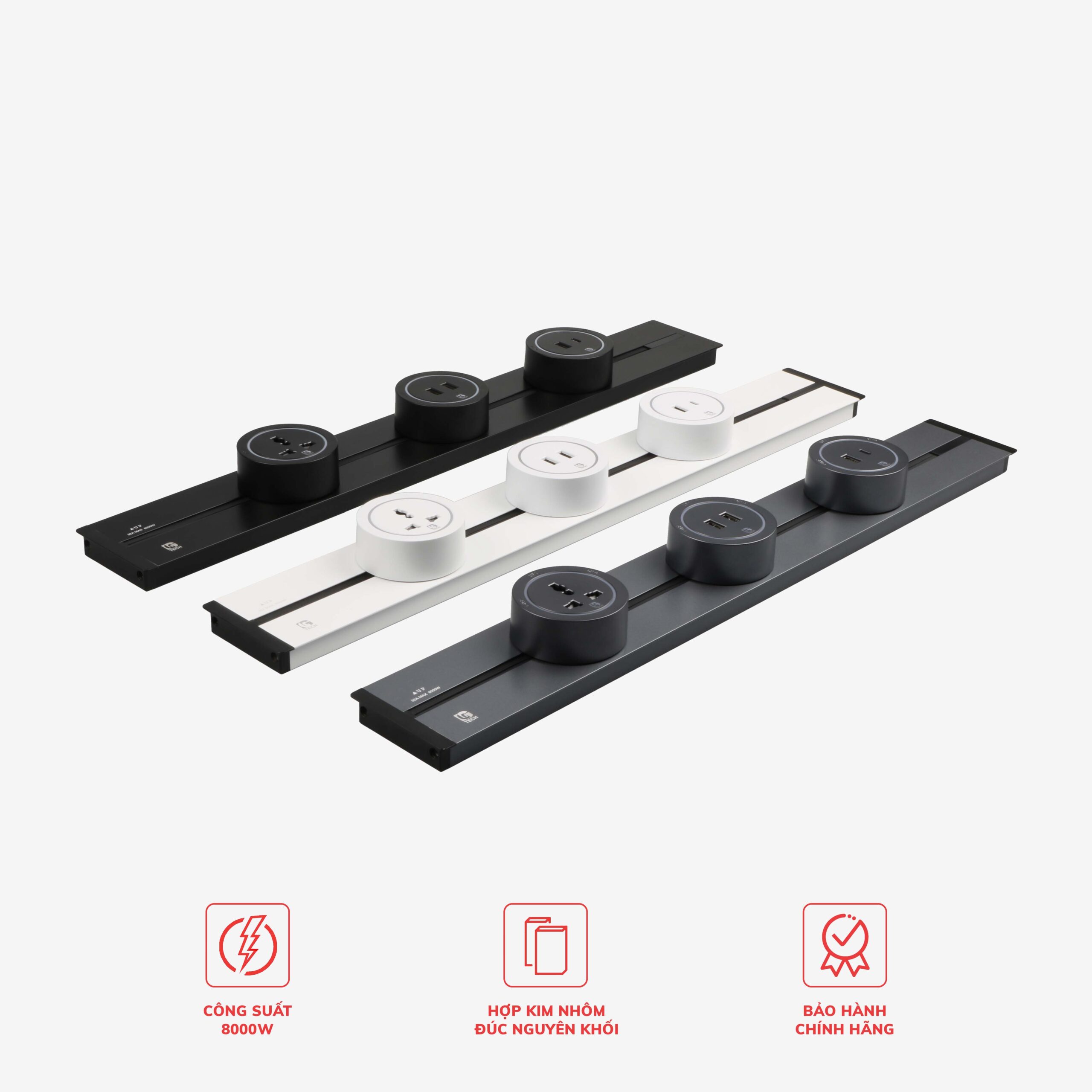 Ổ cắm ray trượt chìm kèm 3 ổ cắm điện đa năng LG Tech (COMBO)