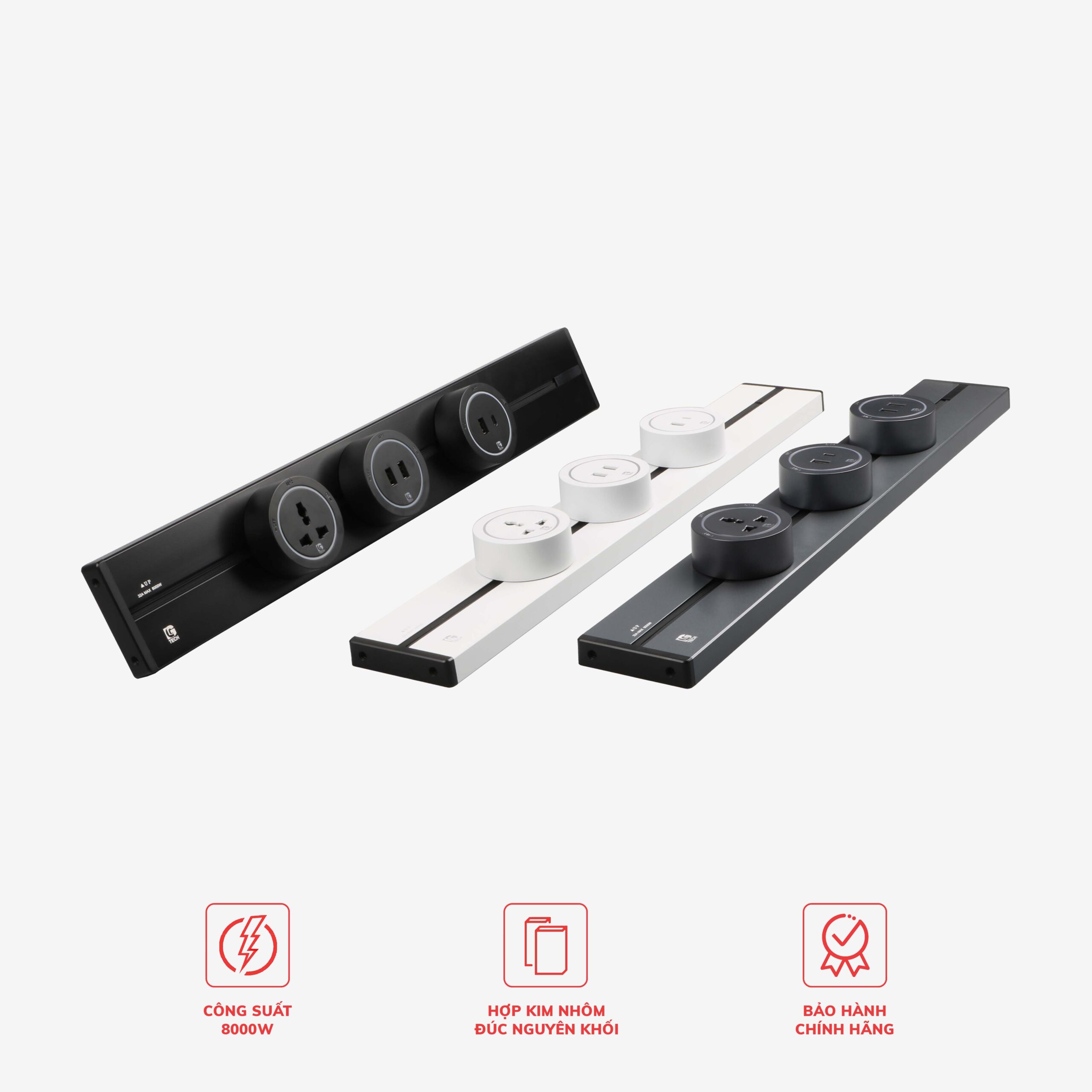 Ổ cắm thanh ray nổi kèm 3 ổ cắm điện đa năng LG Tech (COMBO)