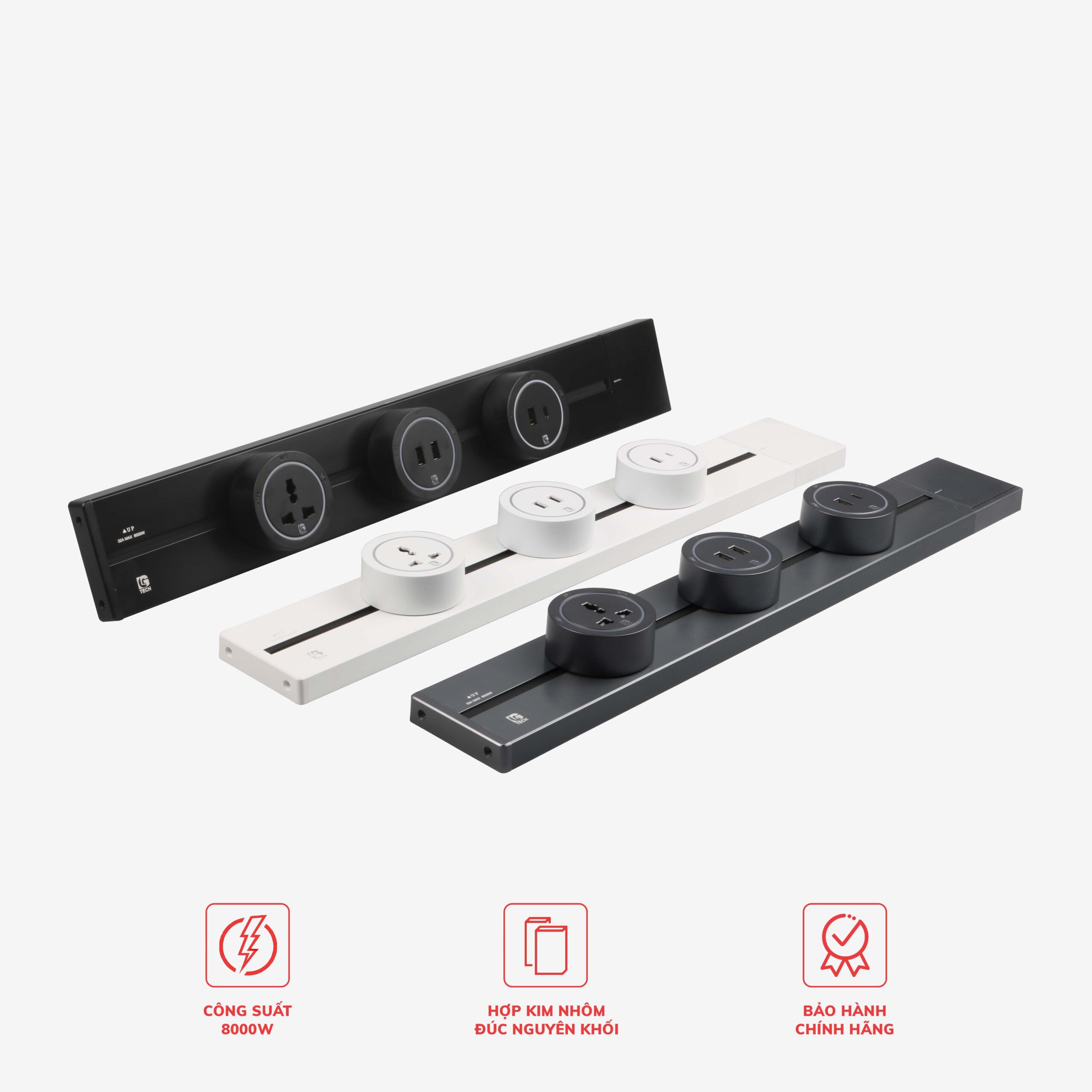 Ổ cắm thanh trượt nổi công tắc kèm 3 ổ cắm điện đa năng LG Tech (COMBO)