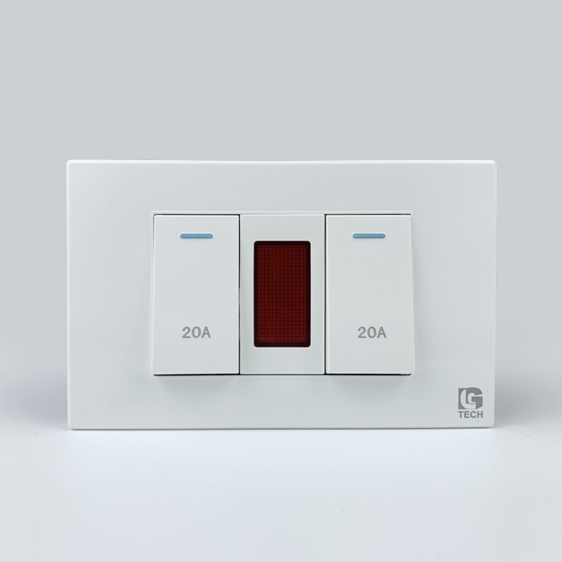 Mô đun 2 công tắc 20A và đèn báo, size 24mm màu trắng LG Tech