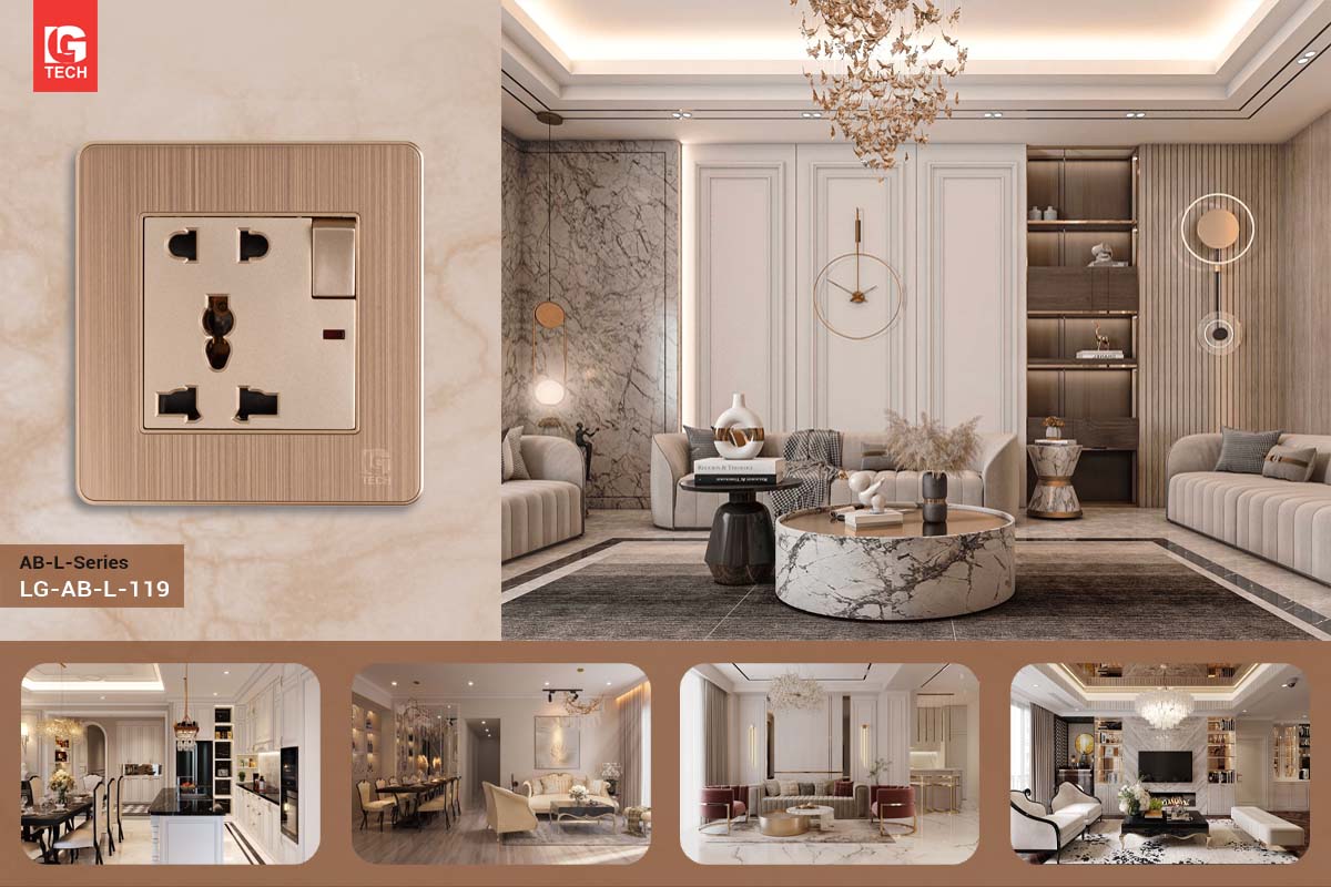 Top 5 - Ổ điện âm tường đơn 5 chấu có công tắc an toàn và đèn báo LG-AB-L-119