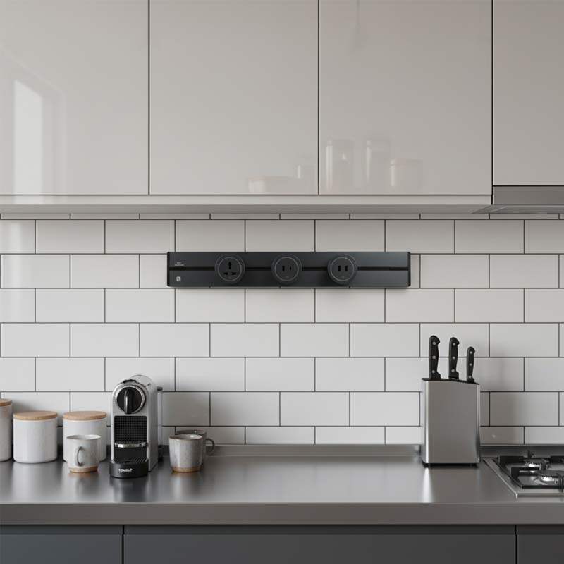 Ổ cắm ray trượt lắp đặt tiêu chuẩn trong bếp