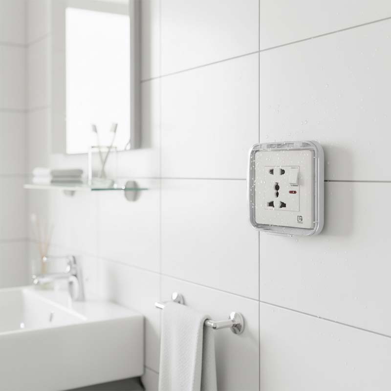 Ổ cắm âm tường trong phòng tắm được sử dụng cùng hộp điện chống nước